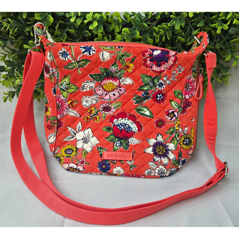 Vera Bradley Carson Mini Hobo Crossbody Bag Coral Floral Quilted Orange Multi